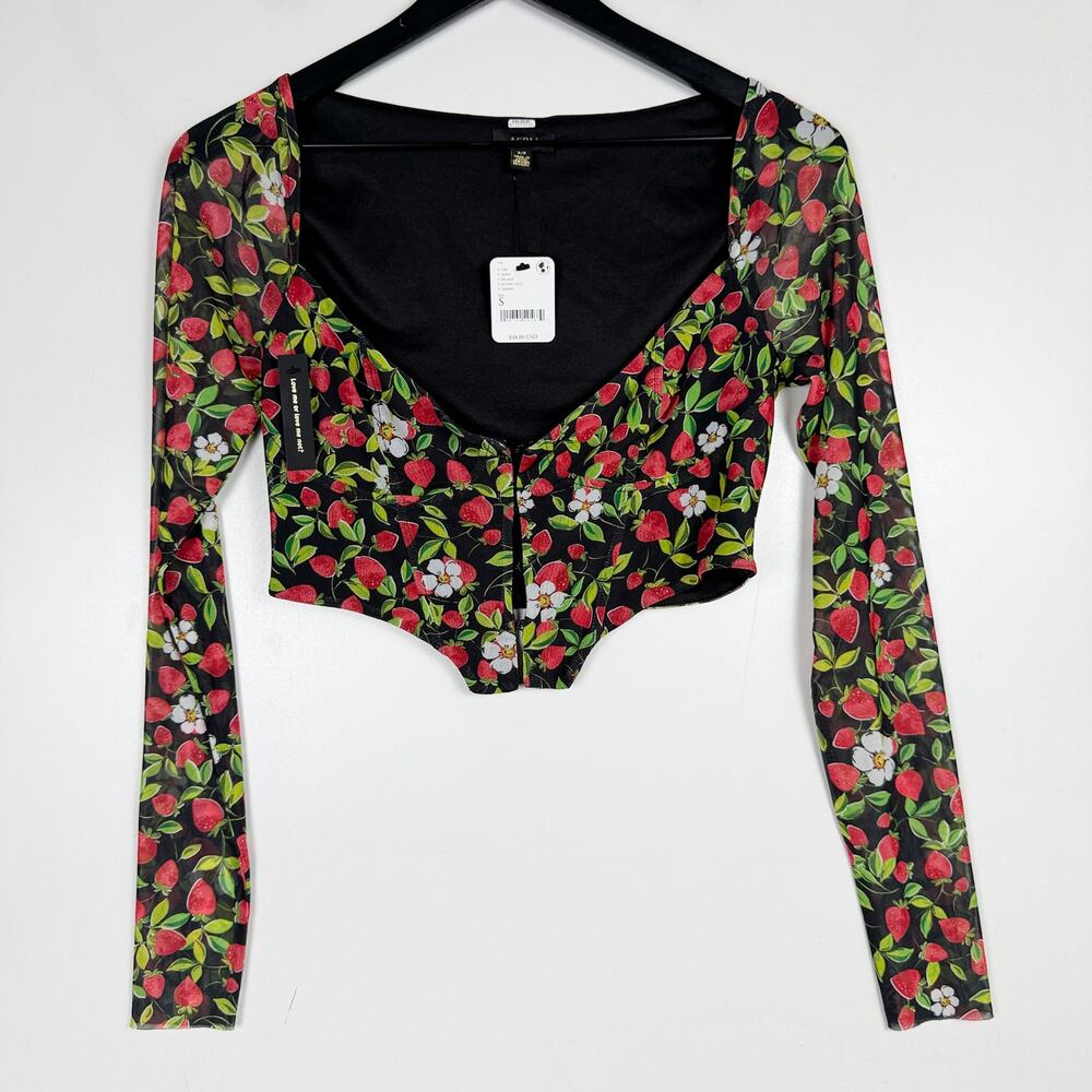 New AFRM Grecian Top in Noir Strawberry Black Crop Sweetheart $48 - S